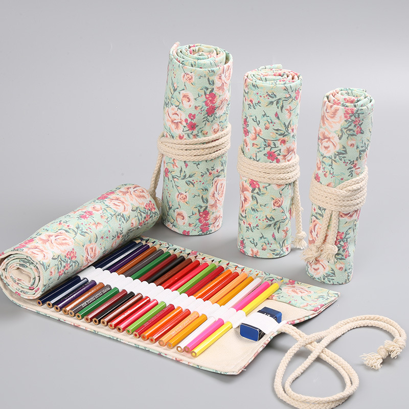 Pen Pouch Roll - 12/24/36/48/72 Fori Tela Floreale Roll Up
